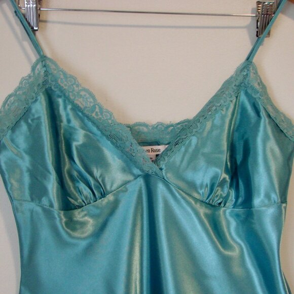 La Vie En Rose Satin Lace Camisole Turquoise Blue Green Babydoll Medium Large - Picture 2 of 11
